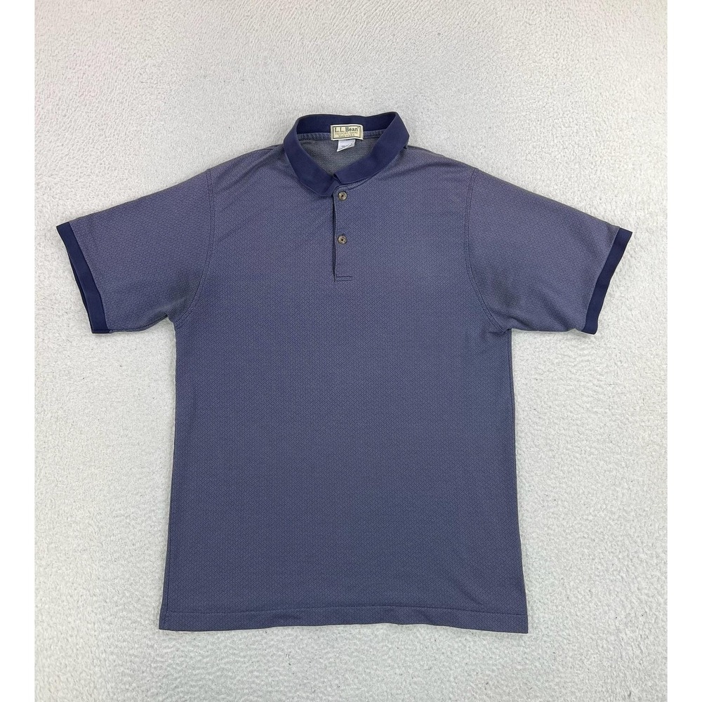 L.L. Bean Polo Shirt Mens Large Blue Geometric Pima Cotton Knit USA Vintage 90's
